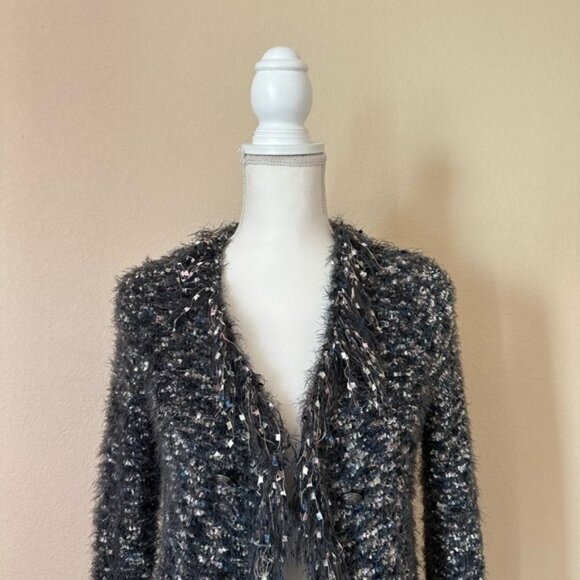 L’Agence Azure Blazer Grey Multi XS Fuzzy Fringe Open Cardigan Buttons Luxury - Picture 5 of 16